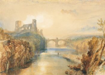 Barnard Castle and Bridge, from upstream, painted c1825 (Tate). Turner sketched the chapel in the centre of the bridge in 1797 and retained it in the finished watercolour over 20 years later, even though it had disappeared by his second visit in 1816