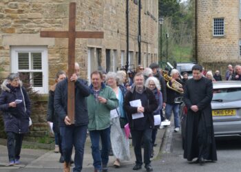 Solemn Procession: Astley Fenwick carries the cross on the Walk of Witness followed by Revd Dr Ana Moskvina-Baldwin, Jan Thompson, Revd Canon Alec Harding and Fr Thomas Mason