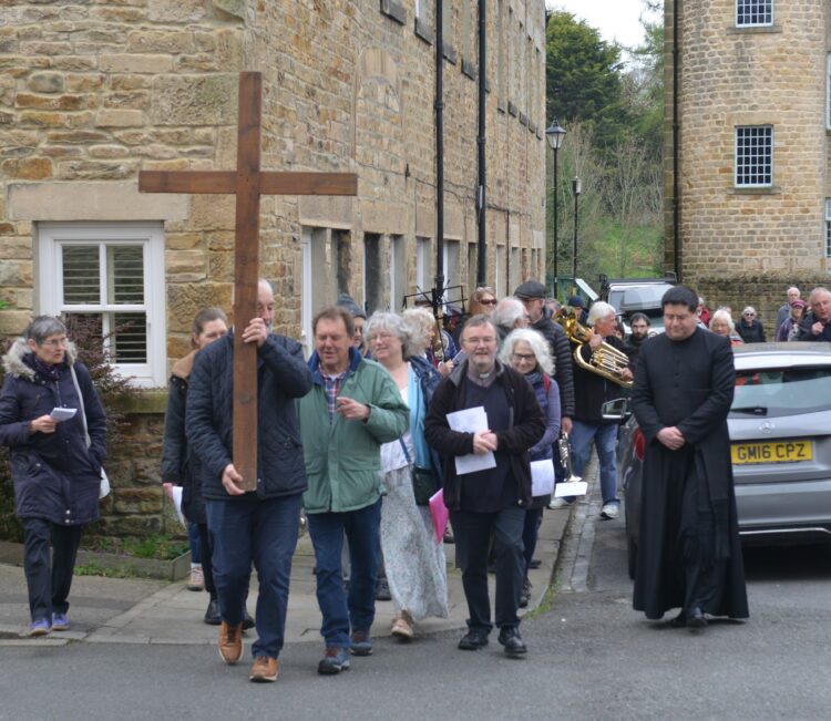 Solemn Procession: Astley Fenwick carries the cross on the Walk of Witness followed by Revd Dr Ana Moskvina-Baldwin, Jan Thompson, Revd Canon Alec Harding and Fr Thomas Mason