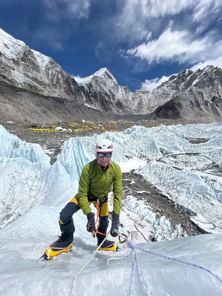 leaving base camp, Steve gets to grips with ice climbing