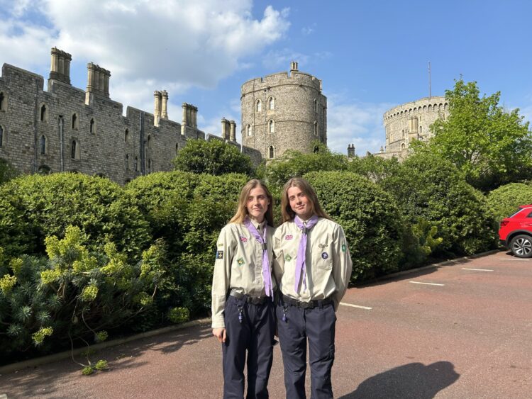 ROYAL HONOUR: Barnard Castle twins Alisha and Tia Bell at Windsor Castle to collect their Kings Scout Award, inset